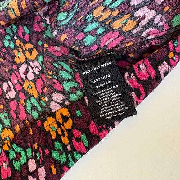 Who What Wear Womens Tie‎ Neck Balloon Sleeve Top XXL Green Pink Abstract Floral - Picture 4 of 10